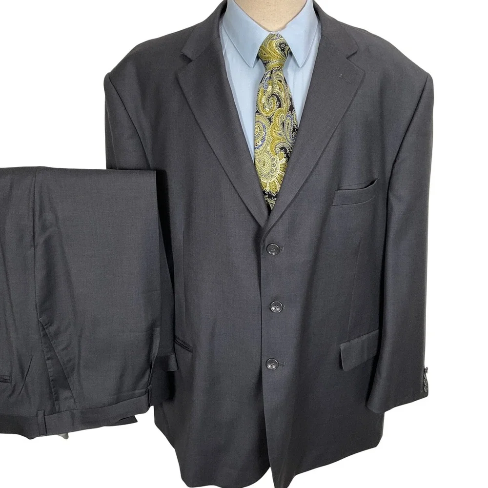 SACARI CLASSIC Suit Mens 56S 48W 26L Charcoal Gray Super 150 Wool Classic Career